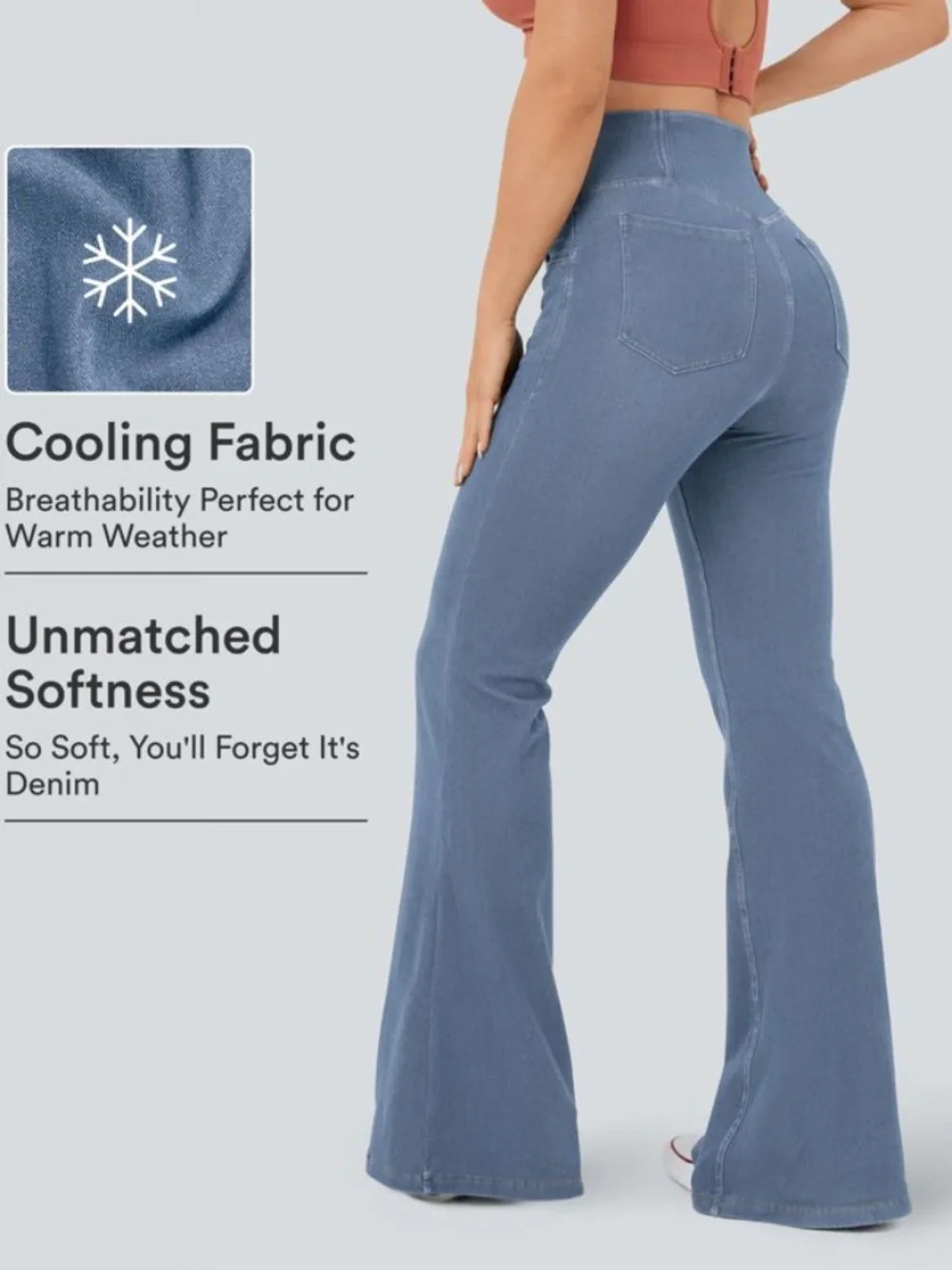 NWT Halara Flex™ High Waisted Crossover Pocket InstantCool Washed flare jeans